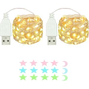 KALANKA-2 pi&egrave;ce de guirlandes lumineuses LED, 30LED 3M / 10Ft USB guirlandes lumineuses ext&eacute;rieures/int&eacute;rieures &eacute;tanches pour chambre, cour, mariage, No&euml;l, bricolage, etc. (Blanc chaud) - Neuf