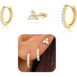 Kal-3 Pi&egrave;ces De Boucles 14 Carats Petites Clou D'oreilles, Clous D&eacute;licats, Cr&eacute;oles Huggie, Petites Boucles Pour Plusieurs Piercings Oreille Cartilage - Neuf