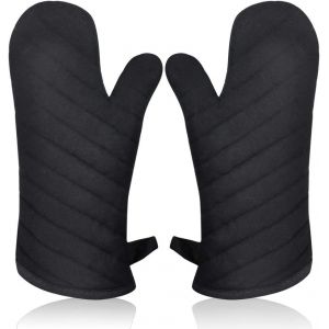 PATB-Gant de Cuisine Anti Chaleur, Gant Four Manique Four Oven Mitts Oven Gloves Gant Manique Gants Isolants Cuisine Épais et Longue Mitaine Four pour Barbecue Cuisson Gants Cuisine Noir 1 Paire - Neuf