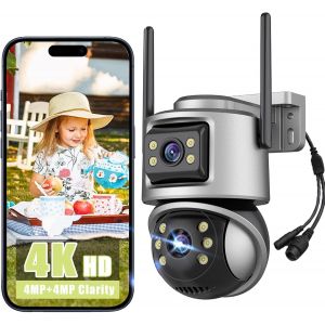 CHECARZHN--NO1-4K 8Mp Caméra Surveillance Wifi Extérieure Double Objectif,360° Ptz Caméra Ip Exterieur,Vision Nocturne Couleur,Détection De Personne Ai,Suivi Intelligent,Étanche Ip66,Audio Bidirectionnel,S - Neuf