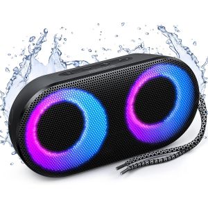Bluetooth Speaker With Rgb Lights, Ipx7 Waterproof Shower Speaker With Deep Bass Mode, 20 Hours Playtime, Microphone, Tf Card, Shower, Pool - Neuf