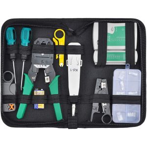 GKWL-Kit D'Outils De Réparation De Câble Réseau 12 En 1 Pour Testeur De Câble Cat5 Cat6 Kit D'Outils De Maintenance,Sertissage De Câble Rj45,Connecteurs Rj45 8P8C,Testeur,Tournevis,Pince À Dénuder - Neuf
