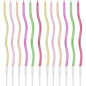 12 Pièces Bougies De Gâteau D'anniversaire,Torsadées Bougies,Bougie D'anniversaire En Spirale Multicolore Bougie Avec Support Pour La Décoration De Fête De Mariage D'anniversaire - Coloré - Neuf
