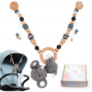 Nouvelhorizonstore-Cha&icirc;ne De Poussette En Bois Pour Landau Avec Mobile Animal Mignon Et Cloche - Jouet B&eacute;b&eacute; Pour Si&egrave;ge Voiture - Neuf