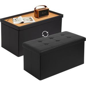 SUBZONAL-Coffre de Rangement avec 2 en 1 Couvercle, Banc de Rangement Pliable Similicuir, Ottoman avec Espace de Stockage, Pouf Rangement Interieur 80L pour Salon Chembre, Noir - Neuf