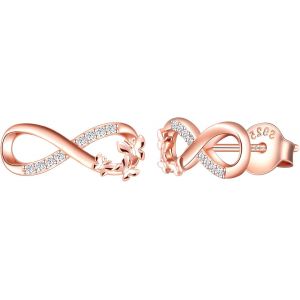 Collier Bracelet Boucles D'oreilles Pour Femme Fille,Ensembles De Bijoux En Argent 925,Boucle D'oreille Bracelet Collier De Papillon Mignon Et De Symbole Infini,Zircon Incrusté,Or Rose - Neuf