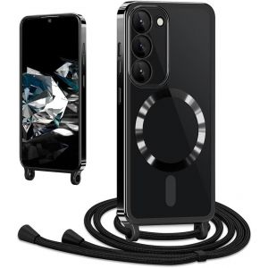 Kal-Coque Avec Cordon Pour Samsung Galaxy S22, Coque Magnétique De Cellulaire Corde Transparent Silicone Étui En Galvanisé Avec Réglable Collier Téléphone Chaîne Lanyard Housse Pour S22 5g, Noir - Neuf