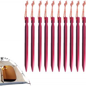 Eryi-Lot De 10 Piquets De Tente Ultra Légers En Alliage D'aluminium Avec Corde Réfléchissante Pour Camping, Voyage, Randonnée, Plage, Robustes (Rouge) - Neuf