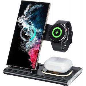 3 in 1 Wireless Charger [Foldable & Night Light] Compatible with Samsung Induction Charger for Galaxy Z Fold 7/Flip 7/FE/S25/S24/S23, for Galaxy Watch Ultra 2025/Watch 8/7/6/Galaxy Buds - Neuf