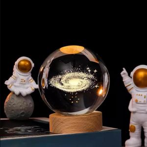 Veilleuse Boule De Cristal 3d, Plan&egrave;te 3d - Boule De Cristal De Sc&egrave;ne De Nuit Astronomie, Lampe De Nuit Boule De Verre Avec Socle En Bois, D&eacute;coration De No&euml;l Pour Enfants(Voie Lact&eacute;e) - Neuf