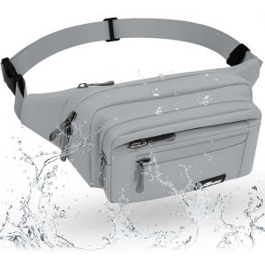 CAUC-Sac Banane Homme Imperm&eacute;able Sacoche Banane avec 5 Poches et Sangle R&eacute;glable, Grande Capacit&eacute; Sac Banane pour Homme Femme Voyage Randonn&eacute;e Pochette Ceinture(A-Gris) - Neuf