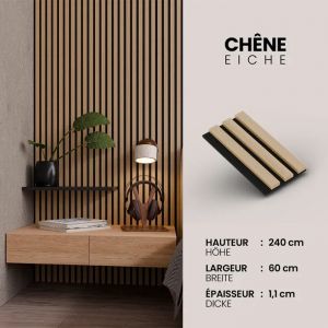 Panneau Acoustique 11mm - Ch&ecirc;ne - Feutrine Noire - 240x60cm - Lot de 4 - Neuf