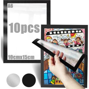 Fchhk-10 Pièces Cadre Magnetique 10x15cm Cadre Photo Magnetique A6 Pochette Magnetique Avec Le Dos Autocollant Noir Pour Famille Mariage Porte Cadre Memo Affiche Vitrine Mural - Neuf