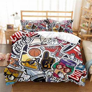 Housse De Couette 200x200 Cm Motif Basketball Monster Street Graffiti Parure De Lit Avec Fermeture Éclair - Housse De Couette En Microfibre Avec 2 Taies D'oreiller 65x65 Cm, F - Neuf
