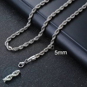 Vnox Collier Cubain Pour Hommes Et Femmes,Tour De Cou Basique En Acier Inoxydable,Style Punk Vintage,En Métal Massif-45cm 18inch-5mm Silver Rope - Neuf