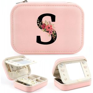 Trahoo-Bo&icirc;te &Agrave; Bijoux De Voyage Personnalis&eacute;e Initiale Bo&icirc;te &Agrave; Bijoux Lettre Boite &Agrave; Bijoux Petite Bo&icirc;te &Agrave; Bijoux Avec Miroir Coffret &Agrave; Bijoux Cadeau Pour Femme Fille Cadeau Pour Anniversaire Mariage - Neuf