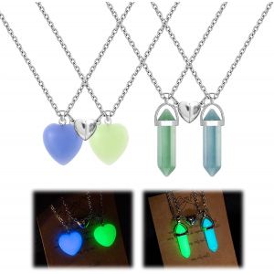 Pendentif Femme, 4 Pi&egrave;ces Colliers De Cristal Hexagone Coeur Pierre Naturelle Bleu Lumineux - Amiti&eacute; Et Couple Pour Meilleurs Amis - Neuf