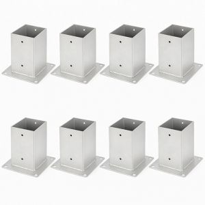 Lot De 8 Pieds De Poteau Carr&eacute;s De Jardin - 90x90mm - Argent - Hauteur 15 Cm - Pour Cl&ocirc;ture, Carport Et Pergola - Neuf