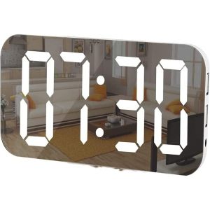 Réveil numérique, réveil LED avec adaptateur, horloge numérique avec 2 niveaux de luminosité, réveil électronique alimenté, réveil avec fonction snooze et affichage LED 12/24 h (blanc) - Neuf