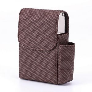 Etui A Cigarettes Coulissant En Cuir Synthetique, Etui A Cigarettes En Acier Inoxydable Avec Porte-Briquet Et Passant De Ceinture Pour Homme - Neuf