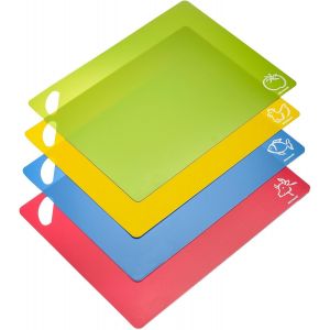 Lot De 4 Tapis De Découpe Practico - Lot De 4 Planches À Découper, Tapis De Découpe Pour Viande, Poisson, Légumes Et Volaille, Tapis De Coupe Lavable Au Lave-Vaisselle - Plastique - Neuf