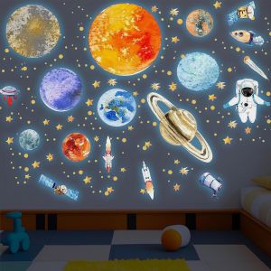Lot De 3 Feuilles D'Autocollants Muraux Phosphorescents 9 Plan&egrave;tes &Eacute;toiles Lumineuses Astronaute Plan&egrave;te Autocollant Mural Lumineux &Eacute;toiles Syst&egrave;me Solaire Sticker Mural Pour Chambre D'Enfant Chambre - Neuf