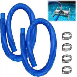 2 PCS Tuyaux de Piscine 2 M&egrave;tres,&oslash; 32 mm Tuyau de Pompe et Aspirateur pour Piscine,Bleu,Avec 4 Pinces M&eacute;talliques - Neuf