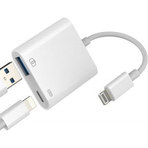 TRAHOO-Adaptateur Lightning vers USB (2 en 1) pour iPhone 14 Pro Max Chargeur adaptateur certifi&eacute; MFI pour Apple iPad OTG 3.0 C&acirc;ble lecteur cartes appareil photo num&eacute;rique photos clavier souris acces - Neuf