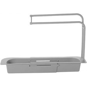 SJZG-Support D'&Eacute;vier Multifonction T&eacute;lescopique Support Multifonction &Eacute;vier Extensible Support D'&Eacute;vier De Rangement Support &Eacute;ponge Pour Cuisine &Agrave; Domicile Support De Panier De Vidange R&eacute;glable (Gris) - Neuf