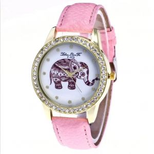 Zhoulianfa Montre-Bracelet &Agrave; Quartz &Eacute;l&eacute;phant En Cuir De Loisirs &Agrave; La Mode Lichee F-375-A (Rose) - Neuf