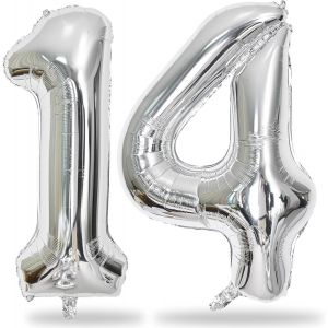 SJZG-Ballon En Aluminium En Forme De Chiffre De 14 Ans - Taille Xxl - 100 Cm - D&eacute;coration D'Anniversaire Pour Fille Gar&ccedil;on Et Femme - Vole &Agrave; L'H&eacute;lium - Neuf