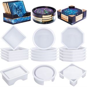 15 Pi&egrave;ces Moule Silicone Resine Epoxy, Dessous De Verre En Silicone Moule Pour Bo&icirc;te De Rangement Avec Dessous, 3 Formes (Ronde, Carr&eacute;e Et Octogonale) Peuvent &Ecirc;tre Utilis&eacute;es Pour Les Tables &Agrave; Manger - Neuf