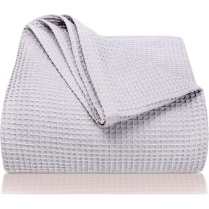 Kyaoayo-Couvre-Lit 220 X 240 Cm Xxl - Piqué Gaufré 100% Coton - Couverture Légère Pour L'été - Couverture En Coton Pour Le Lit, Le Canapé - Couverture Aérée Pour Le Canapé (Gris) - Neuf