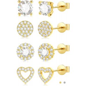 Kal-Boucles D'oreilles Femme Argent 925, Boucle D'oreille Femme Or, Piercing Oreille Cartilage Femme, Hypoallergéniques Boucles D'oreilles Avec 5a+ Zircone - Neuf