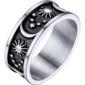 Trahoo-Bague Lune Et Soleil Etoile Acier Inoxydable/Or/Noir Taille 54-72 Bijoux Bagues Gothique Pour Femme Fille Homme Garçon (Boîte Cadeau) - Neuf