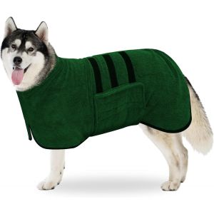 Jgd-Peignoir En Microfibre, Serviette Extra Absorbant Et S&eacute;chage Rapide Avec Velcro Et Bande R&eacute;tractable R&eacute;glable, Pour Grands Moyens Et Petits Chiens (Vert, Xxl) - Neuf