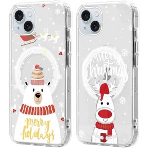 SJZG-2 Pi&egrave;ces No&euml;l Coque Magn&eacute;tique Pour Iphone 15 Plus 6,7'', Etui En Motif Dessin Cadeau De No&euml;l Compatible Avec Magsafe, Housse Christmas Silicone Tpu Bumper Cover Pour Iphone 15 Plus, No&euml;l 04 - Neuf