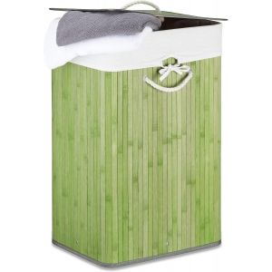 MEVRONISSHOP-10019053 Panier &agrave; linge pliant corbeille pliable rectangle en bambou 83 litres 65 cm hauteur HxlxP 65,5 x 43,5 x 33,5 cm, vert - Neuf