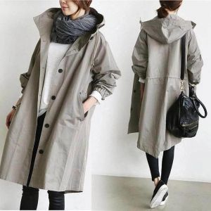 Manteau Décontracté Coupe-Vent Pour Les Femmes Boucles Avant Design Sweats À Capuche Avec Poignet Élastique Veste Mi-Longue Gris Clair,2xl - Neuf