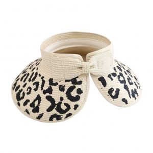 Chapeau De Paille Imprime Leopard Avec Noud Papillon, Large Bord, Protection Uv, Pliable, Avec Queue De Cheval, Pour L'exterieur, La Plage, Les Voyages - Neuf
