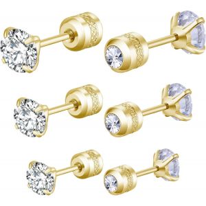 Kal-3-5 Paires Boucles D'oreilles Argent Noires Or,Hypoallergénique Boucles D'oreilles Femme Homme,Boucle D'oreille Acier Inoxydable,Boucles D'oreilles En Zirconium - Neuf