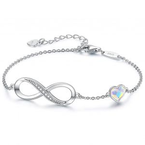 Infinity Heart Symbol Charm Bracelet Pour Femmes 925 Argent Sterling Bijoux De F&ecirc;te Des M&egrave;res Ajustable - Neuf