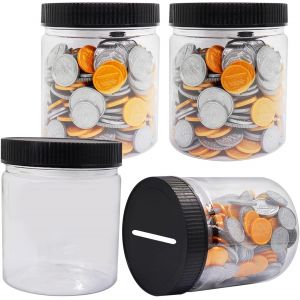 TZF-Petite Tirelire-4 PACK, Petit Tirelires Transparente Plastique pour Pièces de Monnaie, Peu Mini Tire Lire Piggy Coin Money Bank Tire-lire Pot à Pourboire Tirlire pour Enfants Adolescents, Noir - Neuf