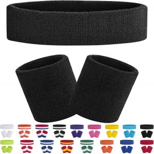 Jexnovashop-Ensemble De Bandeau De Sport Ensemble De Bracelet De Bande De Sport Bracelet En Tissu &Eacute;ponge Exercice Athl&eacute;tique Bande De Poignet De Basket-Ball Bandes Absorption De La Sueur De L'humidit - Neuf