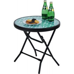 SUBZONAL-Table d'appoint, Ronde, Pliable, en Verre et m&eacute;tal, Petite Table de Balcon, r&eacute;sistante aux intemp&eacute;ries, Facile &agrave; Entretenir, pour Balcon, Jardin, terrasse, Salon - Neuf