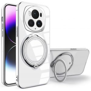 Kal-Compatible Avec Coque Honor Magic 6 Pro Transparente Avec Anneau, Etui Honor Magic 6 Pro Antichoc Silicone Coque De Telephone Protection Portable Housse Avec Support (Blanc) - Neuf