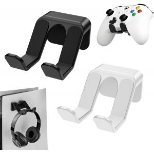 KALANKA-Support Casque, Universel Support Casque, Porte Casque avec Adhésif Fort pour Casque de Jeu, sous la Table de Bureau, Mur, Porte Casque Bureau Accessoire, Noir et Blanc - Neuf