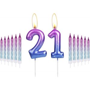 ERYI-I-Qiqi Lot De 12 Bougies En Spirale Pour 21E Anniversaire Violet À Bleu Dégradé Pour Gâteau D'Anniversaire 21 Ans - Neuf