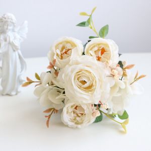 Bouquet de pivoines artificielles en soie pour mariages, d&eacute;coration int&eacute;rieure et &eacute;v&eacute;nements - 1 pi&egrave;ce - Neuf