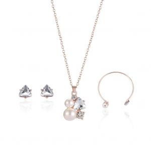 Mode Femme Triangle Strass Bijoux Ensembles Alliage Collier / Clous D'oreille / Bracelet (Or Rose) - Neuf